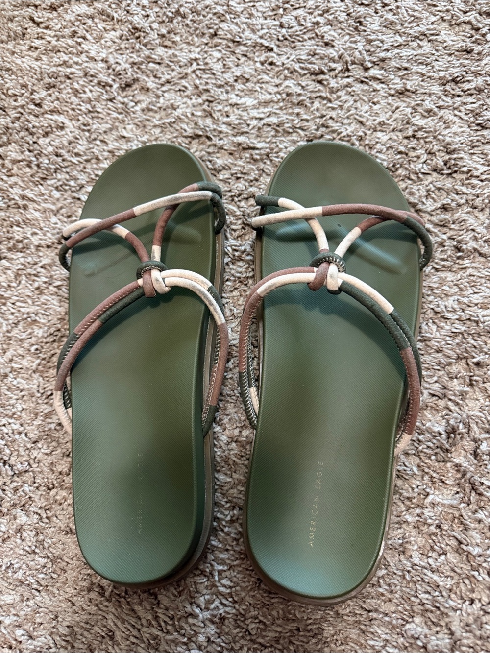 Women's Olive Green Strappy Slide Sandals